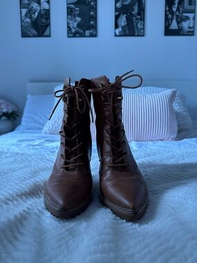Michael Kors Brown Leather Lace-Up Ankle Boots